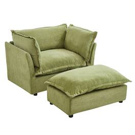Boyel Living - 47 inch Cozy Upholstered Sofa Chair with Movable Ottoman Wide Seat Curved Armrests and Soft Pillows in Green - Green
