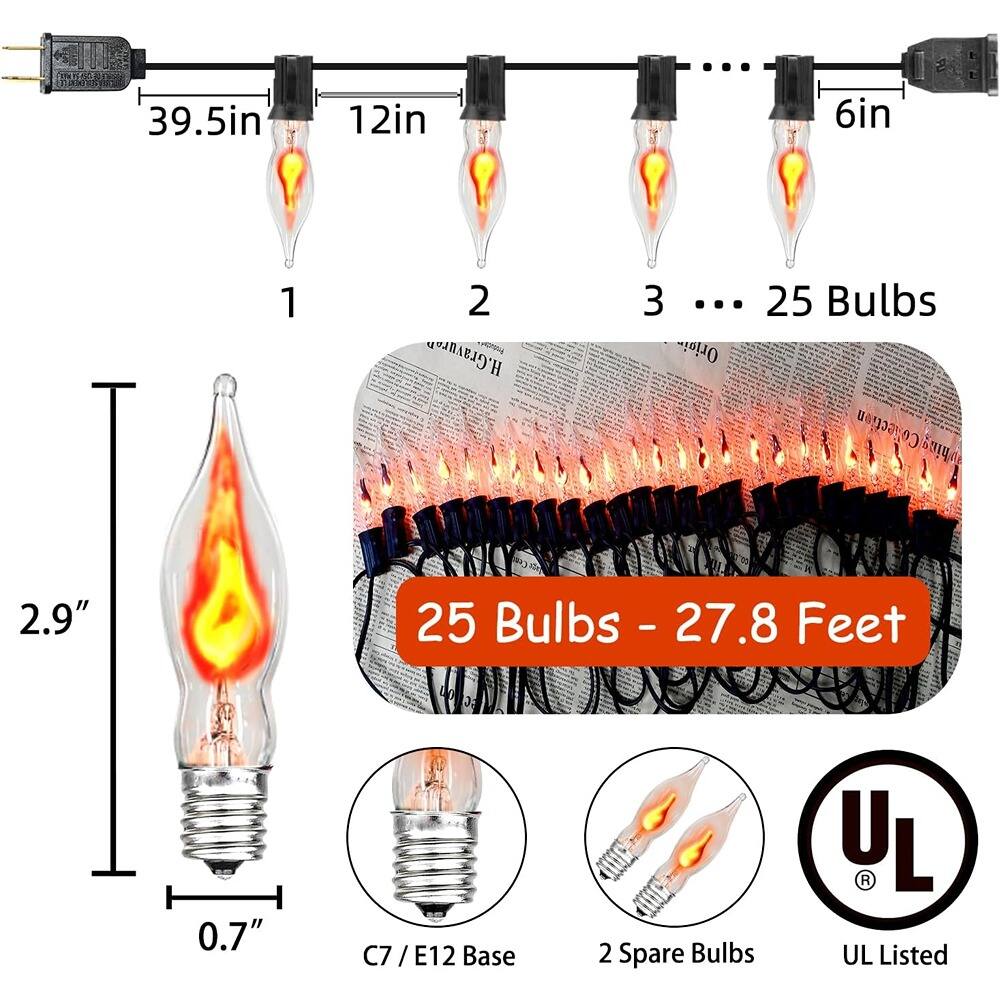 - ECI 39.5in 12in 6in 1 2 H.Gravuran nb 3 ... 25 Bulbs Orioi- e hingColection Co 2.9" 25 Bulbs - 27.8 Feet 0.7" C7 /E12 C7 Base 2 Spare Bulbs UL UL Listed

Corrected:

- ECI 39.5in 12in 6in 1 2 H.Gravuran nb 3 ... 25 Bulbs Orioi- e hingColection Co 2.9" 25 Bulbs - 27.8 Feet 0.7" C7 / E12 Base 2 Spare Bulbs UL Listed