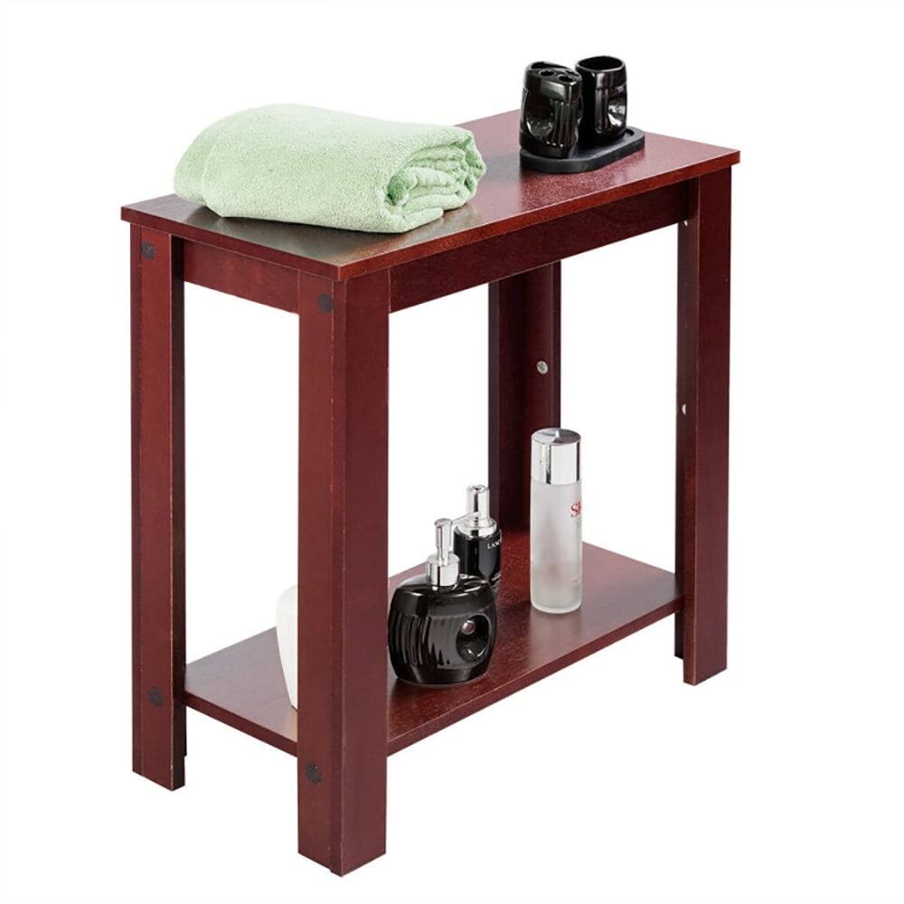 Alt View 1. Kadyn - 2-Tier Modern Compact End Table with Storage Shelf-Espresso, Sturdy 23.5 Side Table, 2-Tier Design, 17.5 Shelf Height - Red.