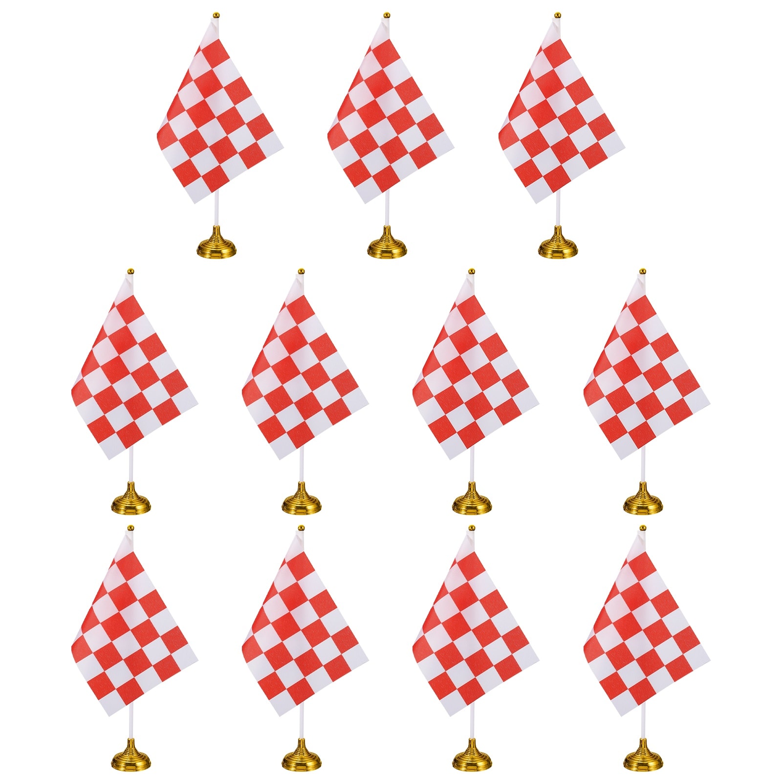 "Unique Bargains - 12pcs 12"" R/W Checkered Table Flag for Racing/Sport Party, White Plastic Stick & Gold Round Base - Red and White Flag, Gold Base" price history on PriceWatchPro
