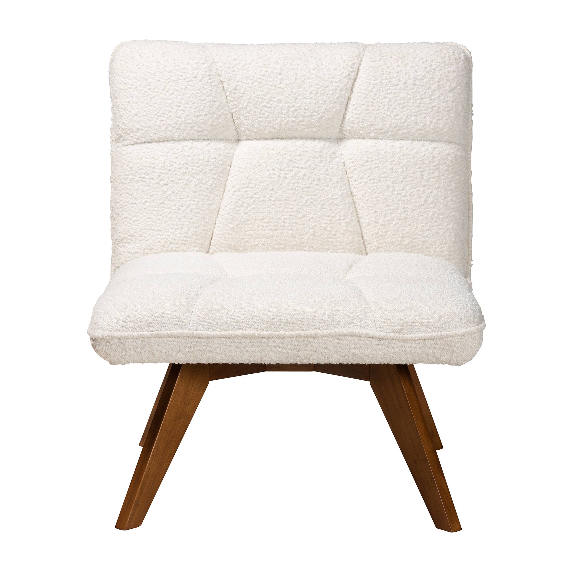 Angle. Baxton Studio - Darielle Japandi Boucle Fabric and Walnut Finished Rubberwood Accent Chair - White/Walnut Brown.