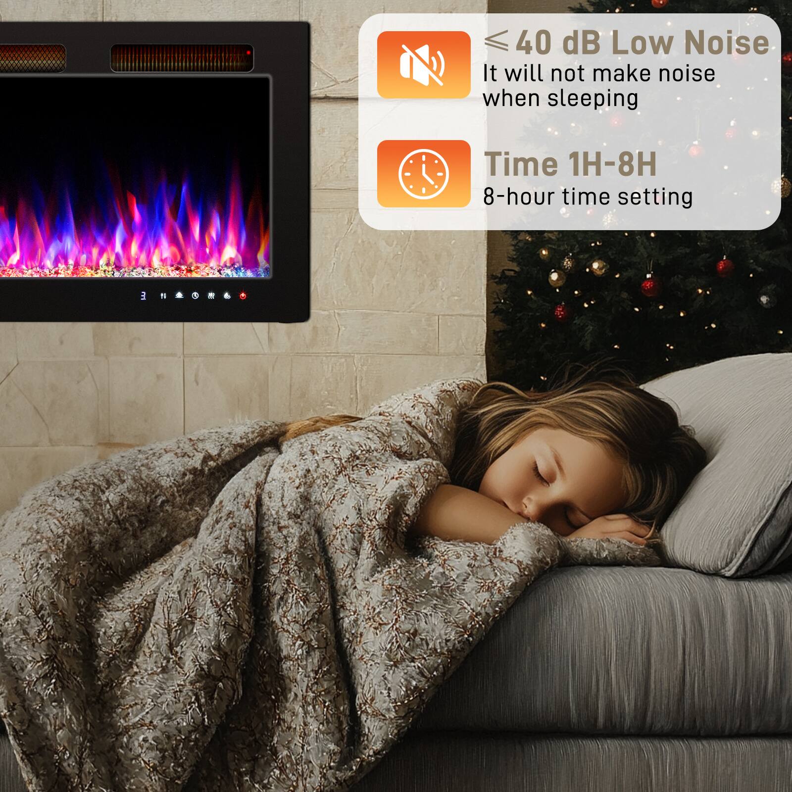 40 dB Low Noise  
It will not make noise when sleeping  

Time 1H-8H  
8-hour time setting