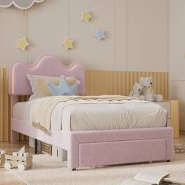Acekool - Twin Bed Frames Lamb Velvet Twin Beds Cute Platform Bed Frame for Girls, Boys,Sturdy Platform Bed - Pink