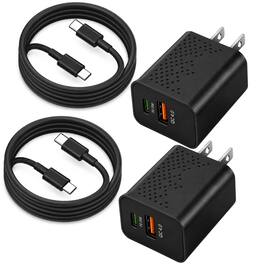 Qixxronics - USB C Fast Wall Charger 35W with 3FT Type C Charging Cable for Phones, Tablet/iPad, USB-C Type-C Devices (2-Pack) - Black