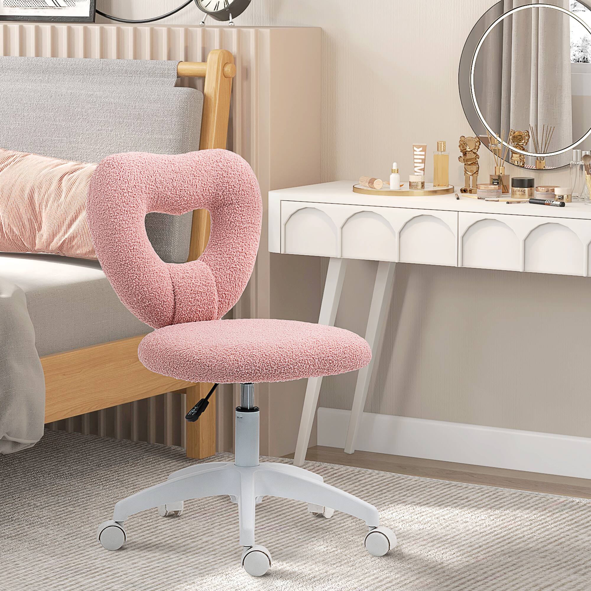 Alt View 8. Homcom - Armless Adjustable Desk Chair with Teddy Fleece, Swivel Wheels - Pink.