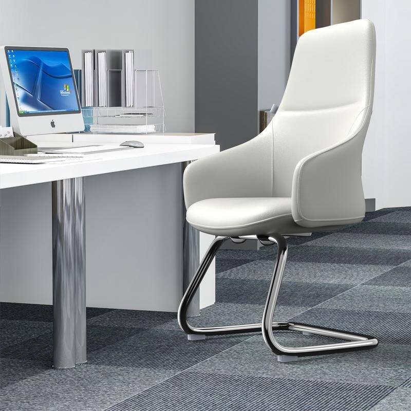 Angle. LeisureMod - Celeste Office Chair Upholstered in Leather with Iron Frame Ergonomic Desk Chair for Home Office and Task Seating - White.
