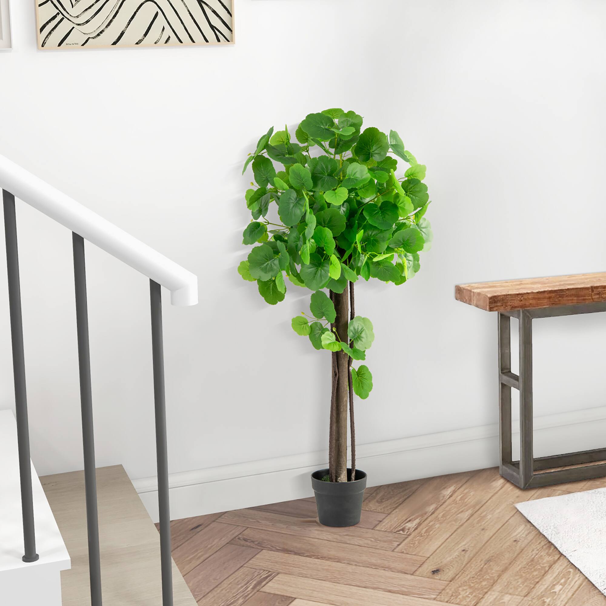 Alt View 3. Gymax - Gymax 44'' Artificial Crabapple Tree w/ Real Wood Trunk Adjustable Branches Faux Grass - Green, Black.