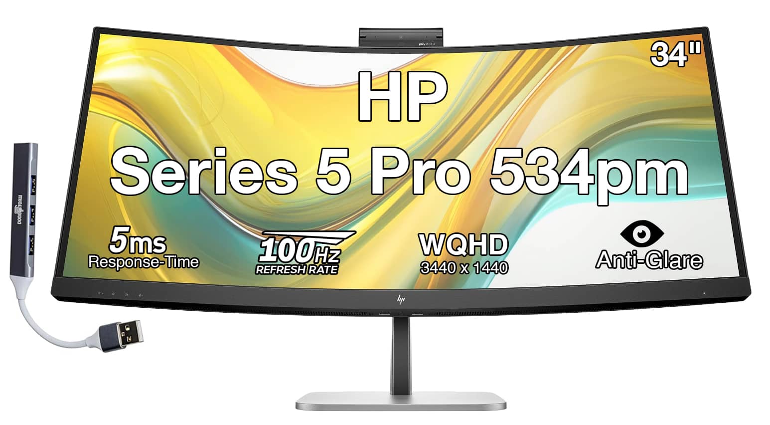 HP - Series 5 Pro 534pm 34" WQHD VA Monitor With 5ms Response Time, Flicker Free, Displayport, HDMI & DKZ (9E0Z2UT#ABA) - Black/Silver