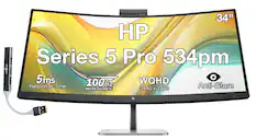 HP Series 5 Pro 534pm
34"
WQHD 3440 x 1440
100Hz Refresh Rate
5ms Response Time
Anti-Glare