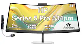 HP - Series 5 Pro 534pm 34" WQHD VA Monitor With 5ms Response Time, Flicker Free, Displayport, HDMI & DKZ (9E0Z2UT#ABA) - Black/Silver