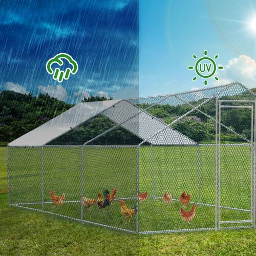 Alt View 5. Winado - 10x20x6.6 FT Large Metal Chicken Coop Walk-In Chicken Run Peaked Roof with Cover.