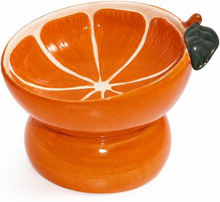 Front. PawsPik - PawsPik Orange Elevated Angled Ceramic Cat Bowl, Orange, 8-oz - orange.