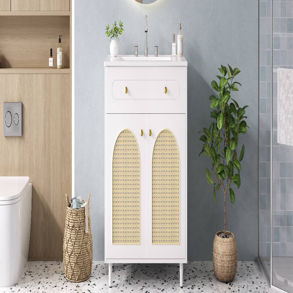 Alt View 9. Loheer - Loheer 30 inch bathroom vanity with sink White Rattan Solid Wood Cabinet - White.