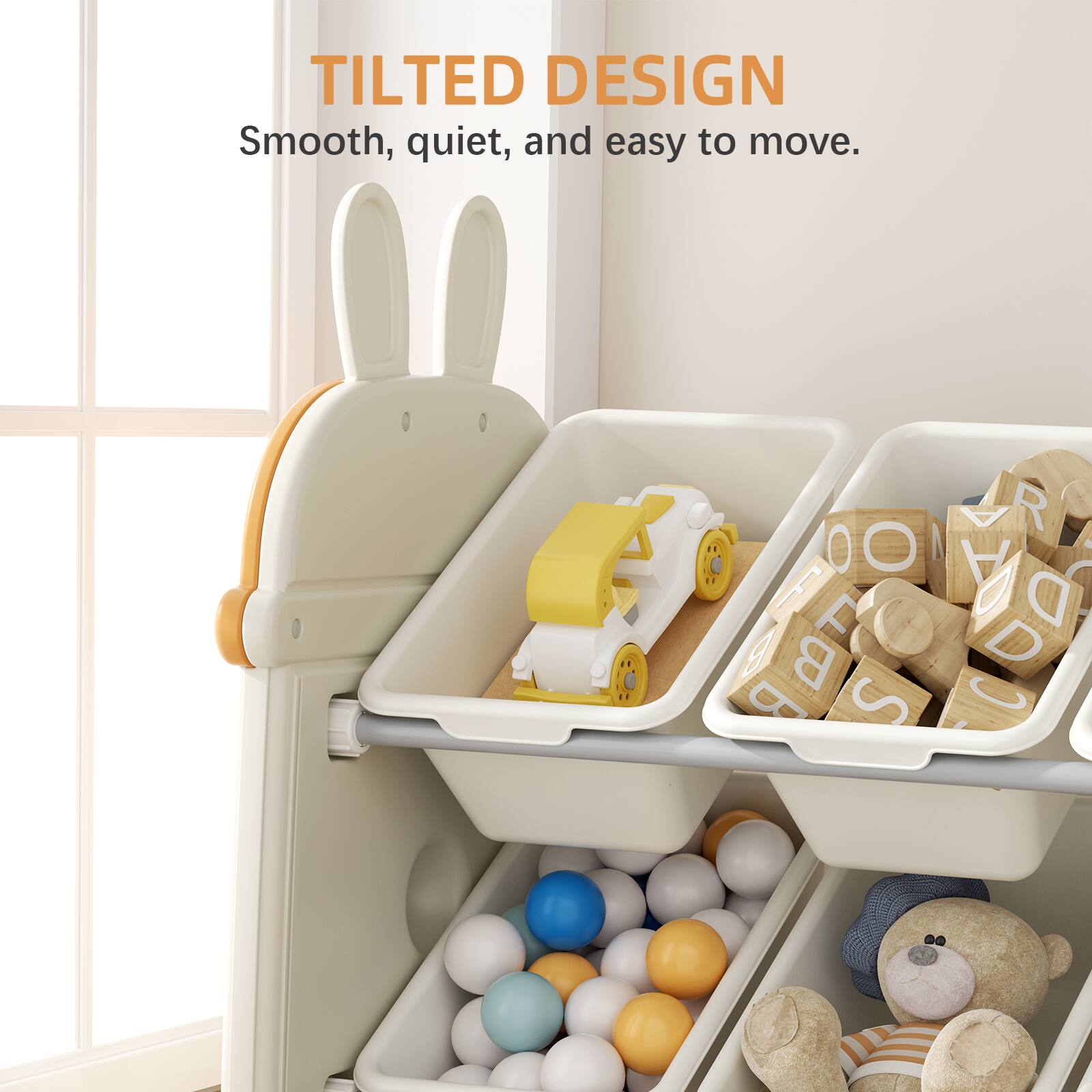 TILTED DESIGN  
Smooth, quiet, and easy to move.