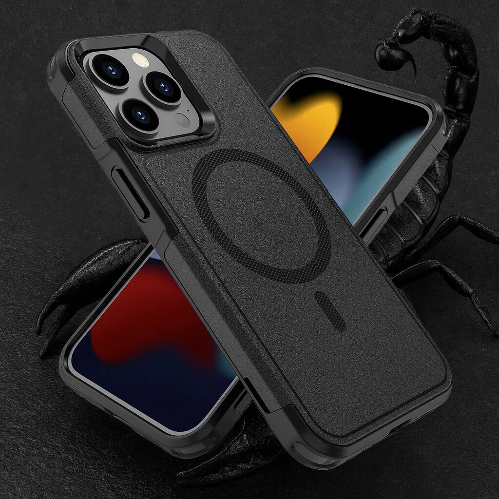 Alt View 2. SaharaCase - Raider Series Heavy Duty Case Compatible with Magsafe for  iPhone 15 Pro Max -Black - Black.