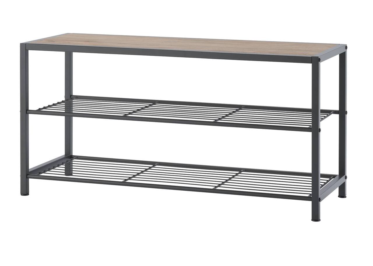 Left. TRINITY - 3-Tier Shoe Bench w/ Wire Shelves Dark Gray - Dark Gray.