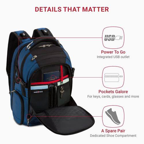 SwissGear 5358 USB ScanSmart Laptop Backpack 5358342418 Black/Blue