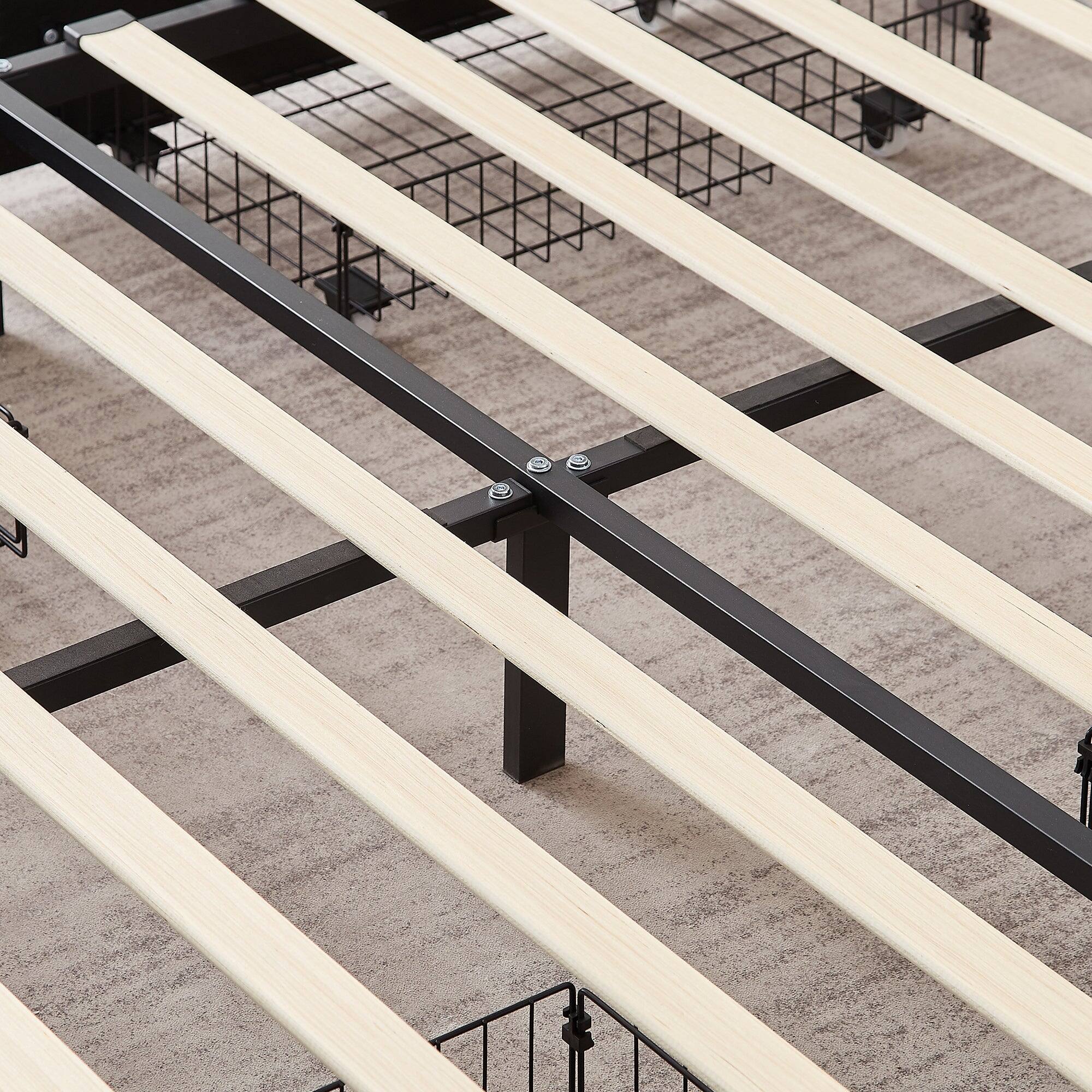 Alt View 4. Vecelo - Queen Size Storage Bed Frame with 4 Drawers - Velvet Upholstered, Adjustable Headboard, 800lb Capacity, Noise Free - Dark Grey.