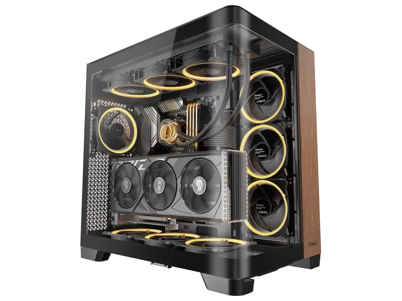 Antec - C8 Curve Wood, Curved Glass, Dual-Chamber, Type-C, 360mm Radiator, RTX 40 Compatible Full-Tower - Wood