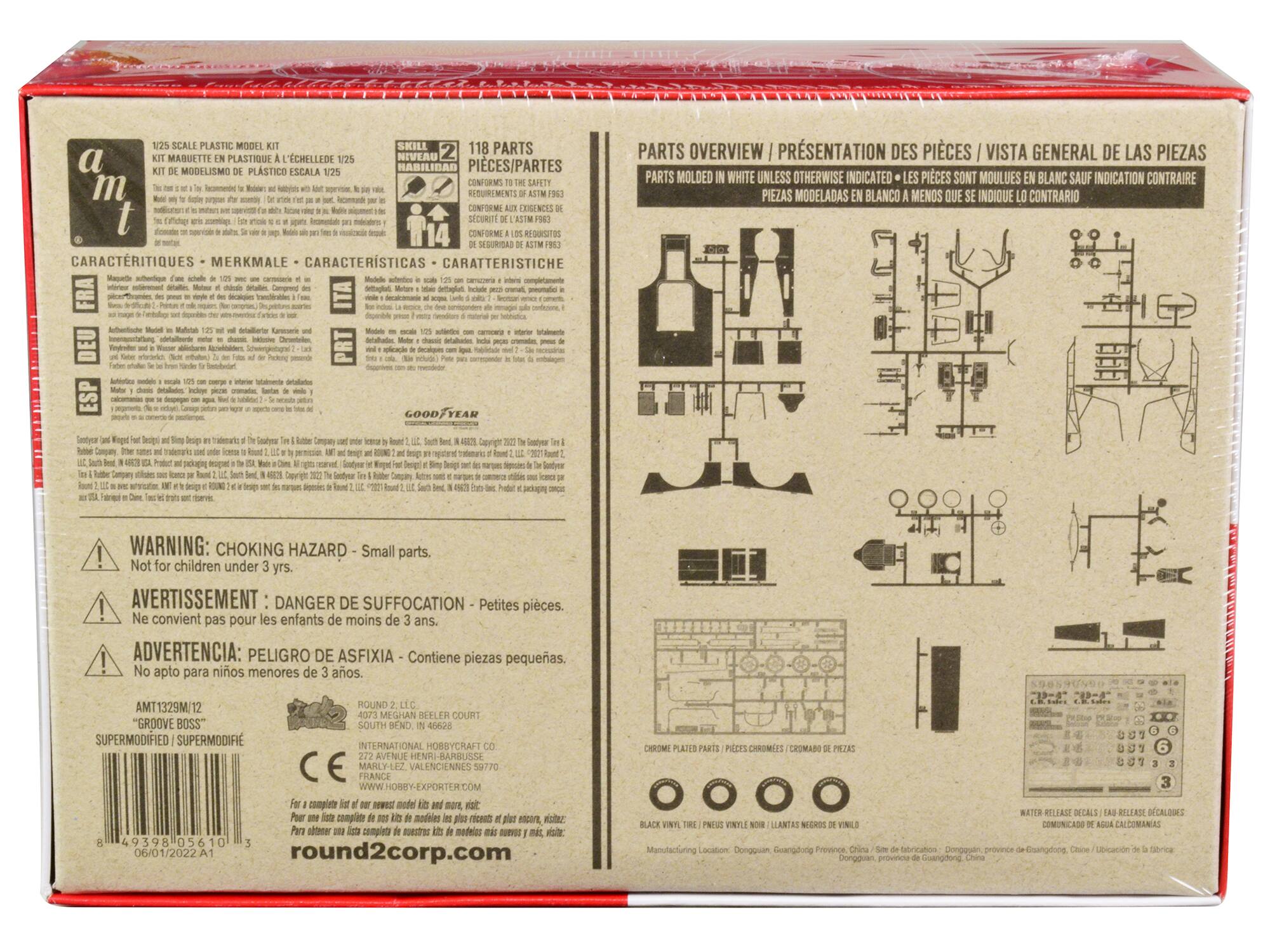 1/25 SCALE PLASTIC MODEL KIT  
KIT MAQUETTE EN PLASTIQUE À L'ÉCHELLE 1/25  
KIT DE MODELSIMO EN PLASTICO A LA ESCALA 1/25  
KIT MODELISMO PLASTICO SCALA 1/25  

SKILL LEVEL 118  
NIVEAU DE COMPÉTENCE 118  
HABILIDAD 118  

118 PARTS  
PIECES/PARTES  
CONFORMS TO THE SAFETY  
SECURITÉ À L'ÉTAT F983  
CONFORME A LOS REQUERIMIENTOS  
CARACTERISTICAS  
CARATTERISTICHE  

PARTS OVERVIEW / PRÉSENTATION DES PIÈCES / VISTA GENERAL DE LAS PIEZAS  
PARTS MOLDED IN WHITE UNLESS OTHERWISE INDICATED  
LES PIÈCES SONT MOULÉES EN BLANC SAUF INDICATION CONTRAIRE  
PIEZAS MOLDEADAS BLANCO MENOS QUE SE INDIQUE LO CONTRARIO  

WARNING: CHOKING HAZARD - Small parts. Not for children under 3 yrs.  
