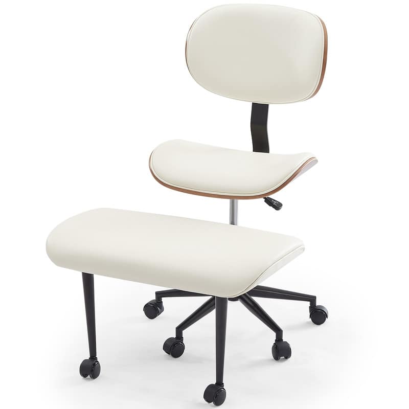 Front. Bestier - Ergonomic Swivel Chair with Lumbar Support Adjustable Faux Leather Meditation & Yoga Chair for Office and Home - WHITE.
