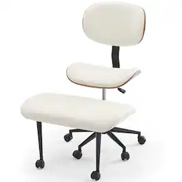 Bestier - Ergonomic Swivel Chair with Lumbar Support Adjustable Faux Leather Meditation & Yoga Chair for Office and Home - White