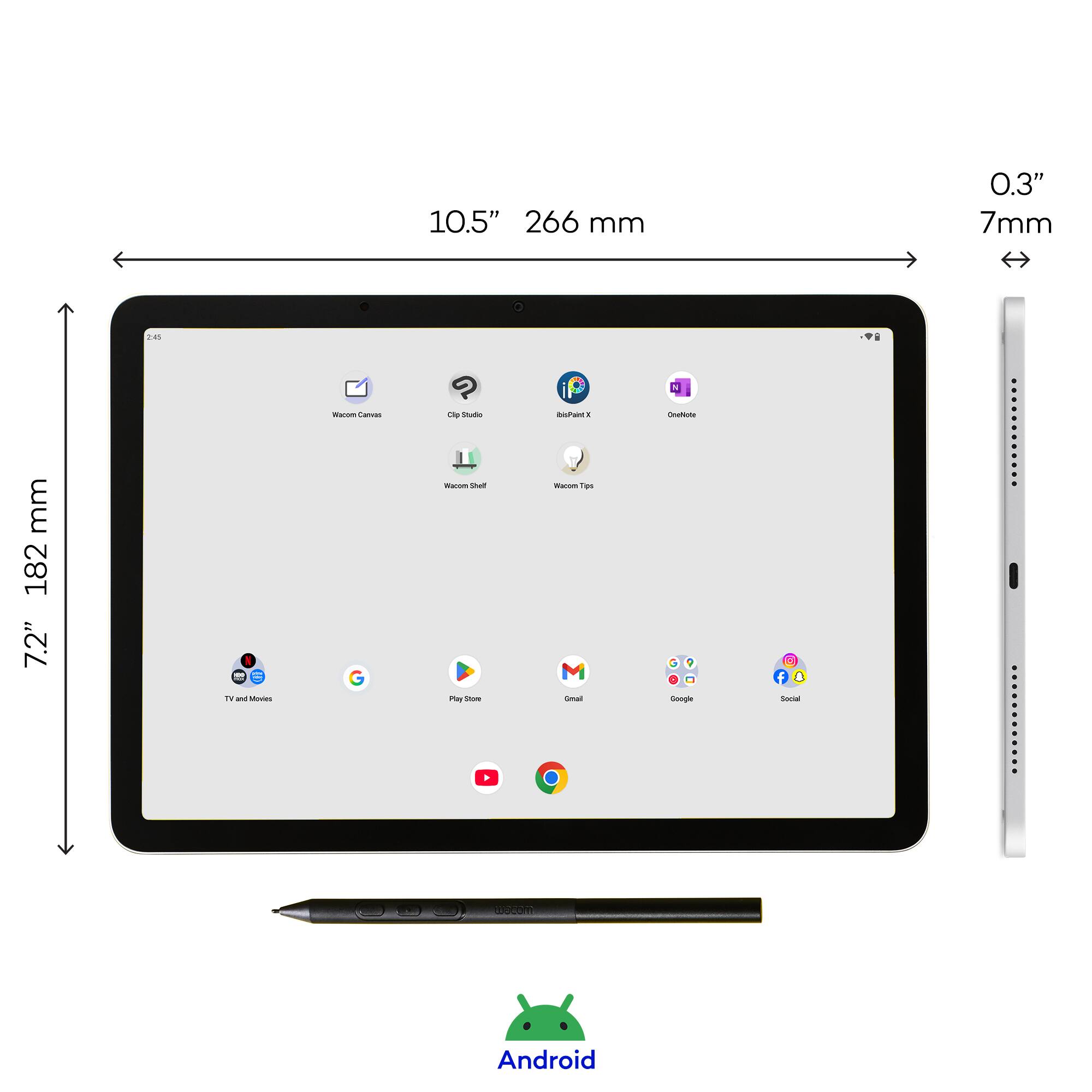 10.5" 266 mm 0.3" 7 mm 182 7.2" 2 TV - Movies - T - Md wurom shape P - . Warsm 1g0 -mal - Onogle T f A Social ........... EScom Android