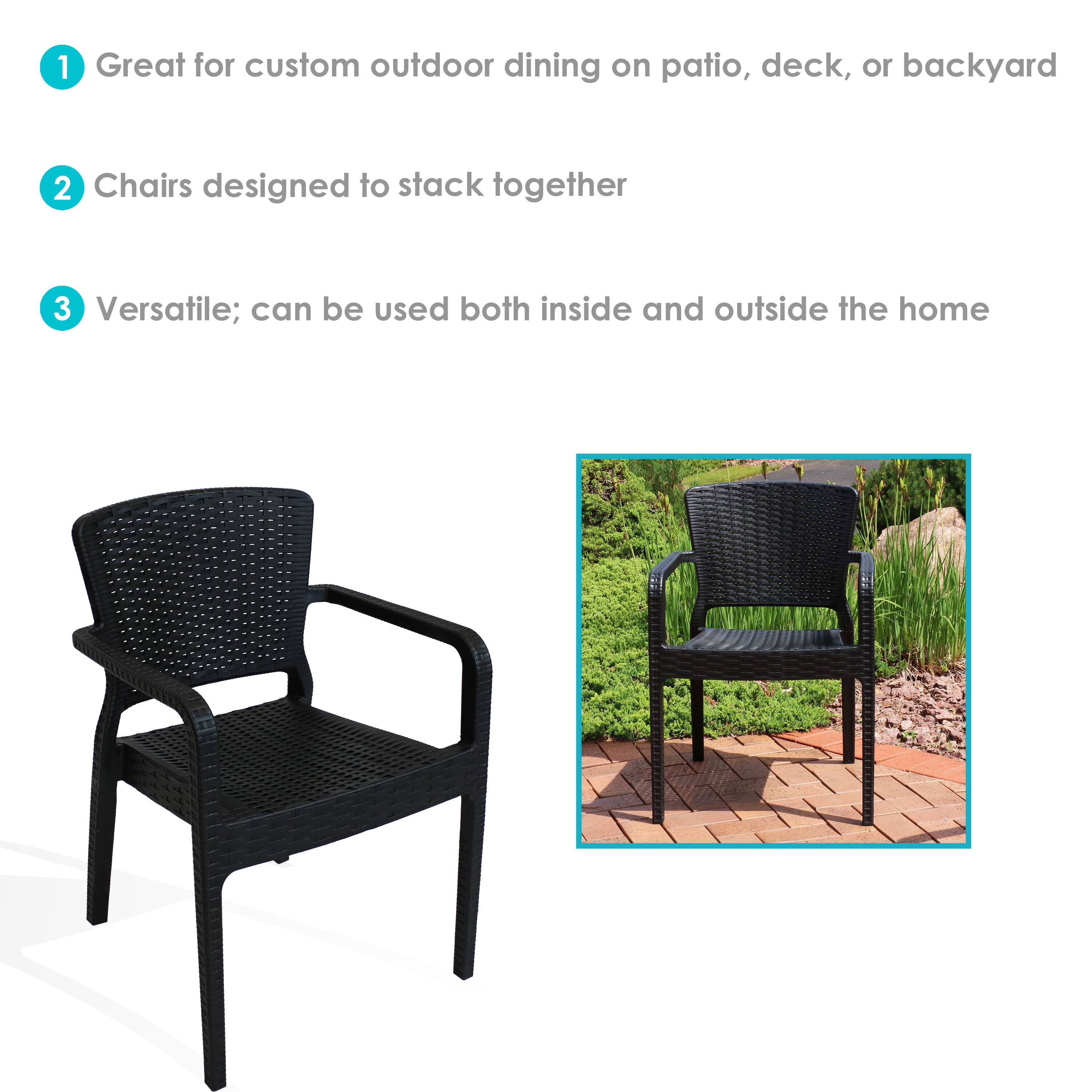 1. Great for custom outdoor dining on patio, deck, or backyard  
2. Chairs designed to stack together  
3. Versatile; can be used both inside and outside the home