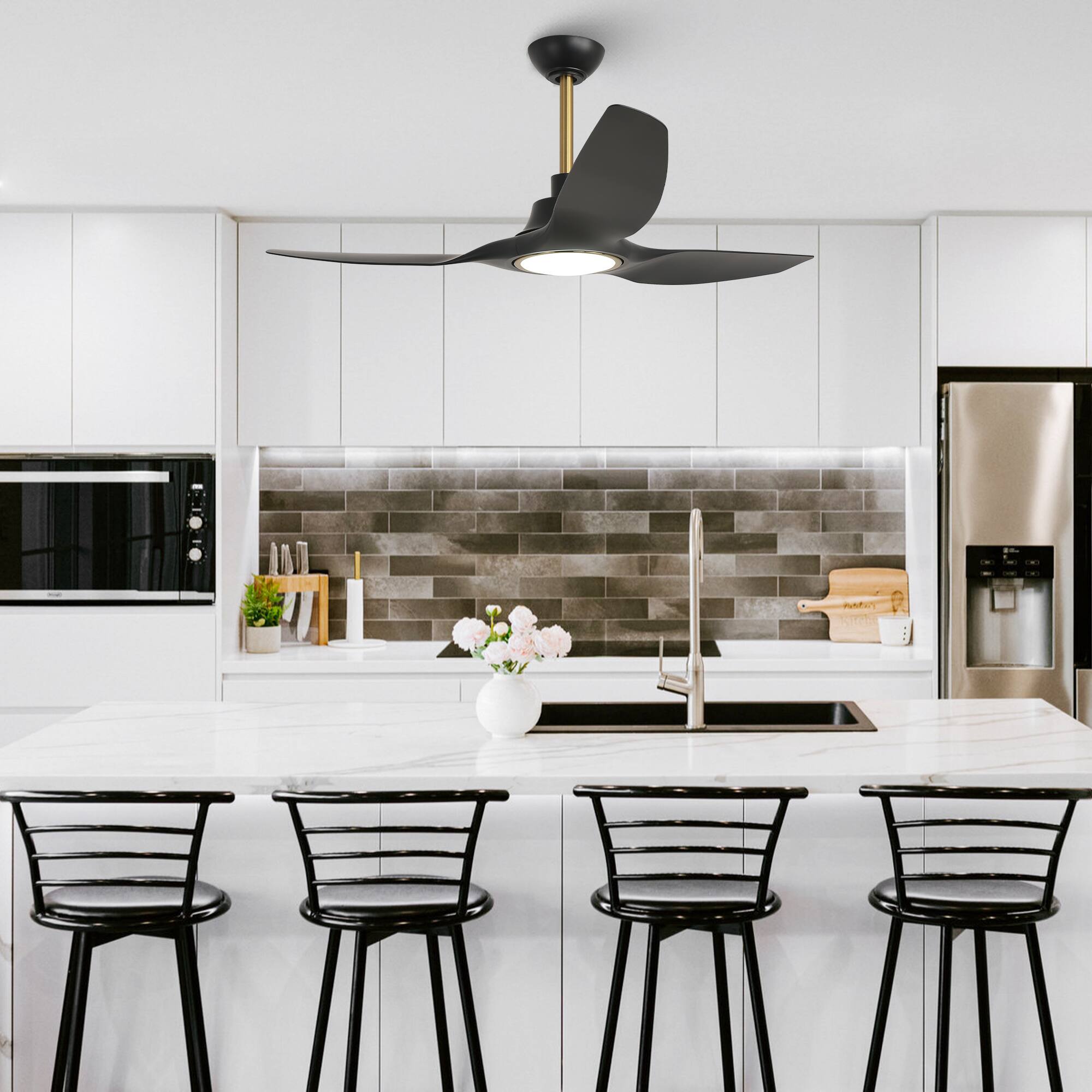 Alt View 2. Parrot Uncle - 52" Modern Black Dimmable Propeller Smart Ceiling Fan with Light and Remote, App Control, Voice Control - Black.