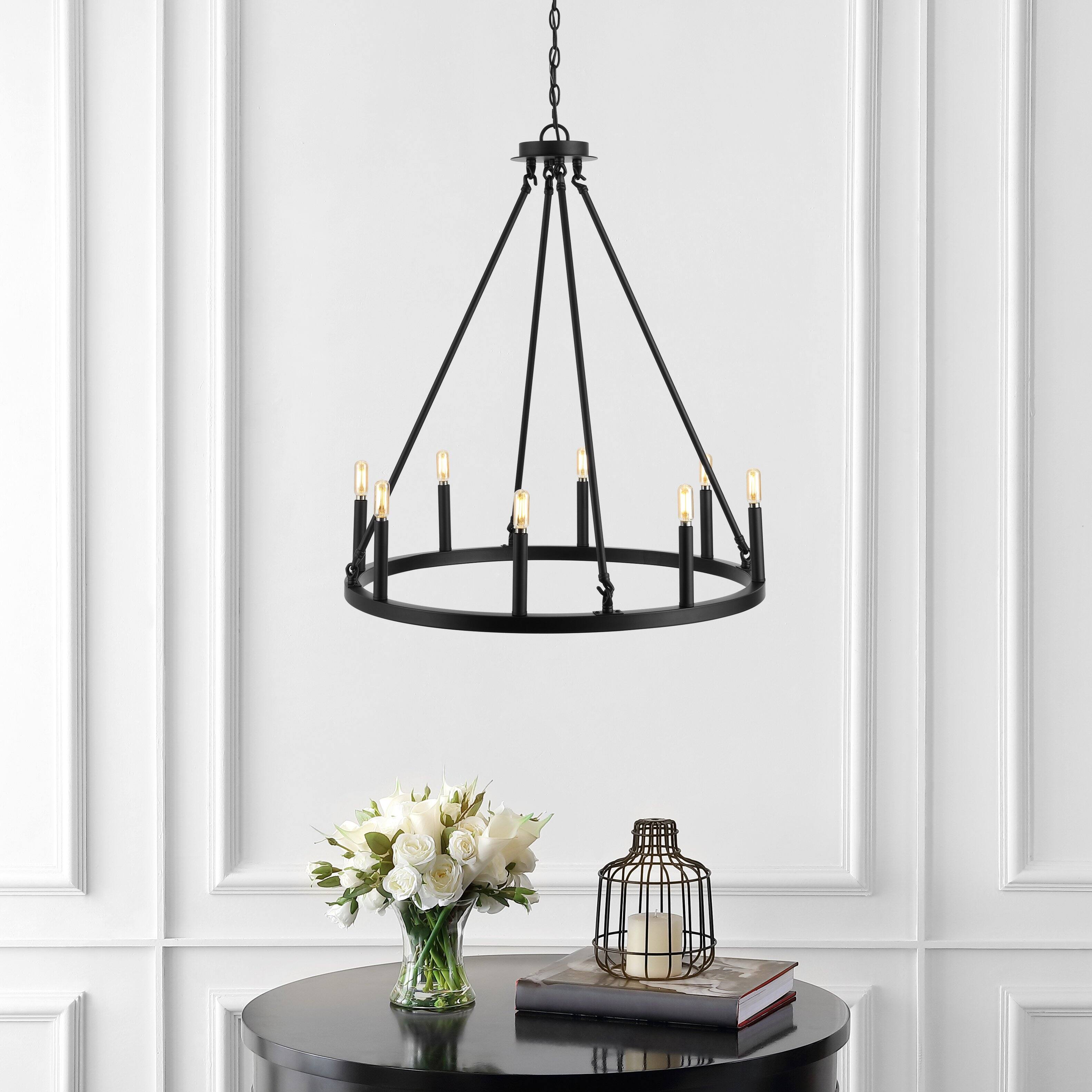 Alt View 7. Jonathan Y - Oberto 28" 8-Light Iron Classic Industrial Ring LED Chandelier, Oil Rubbed Bronze - Oil Rubbed Bronze.