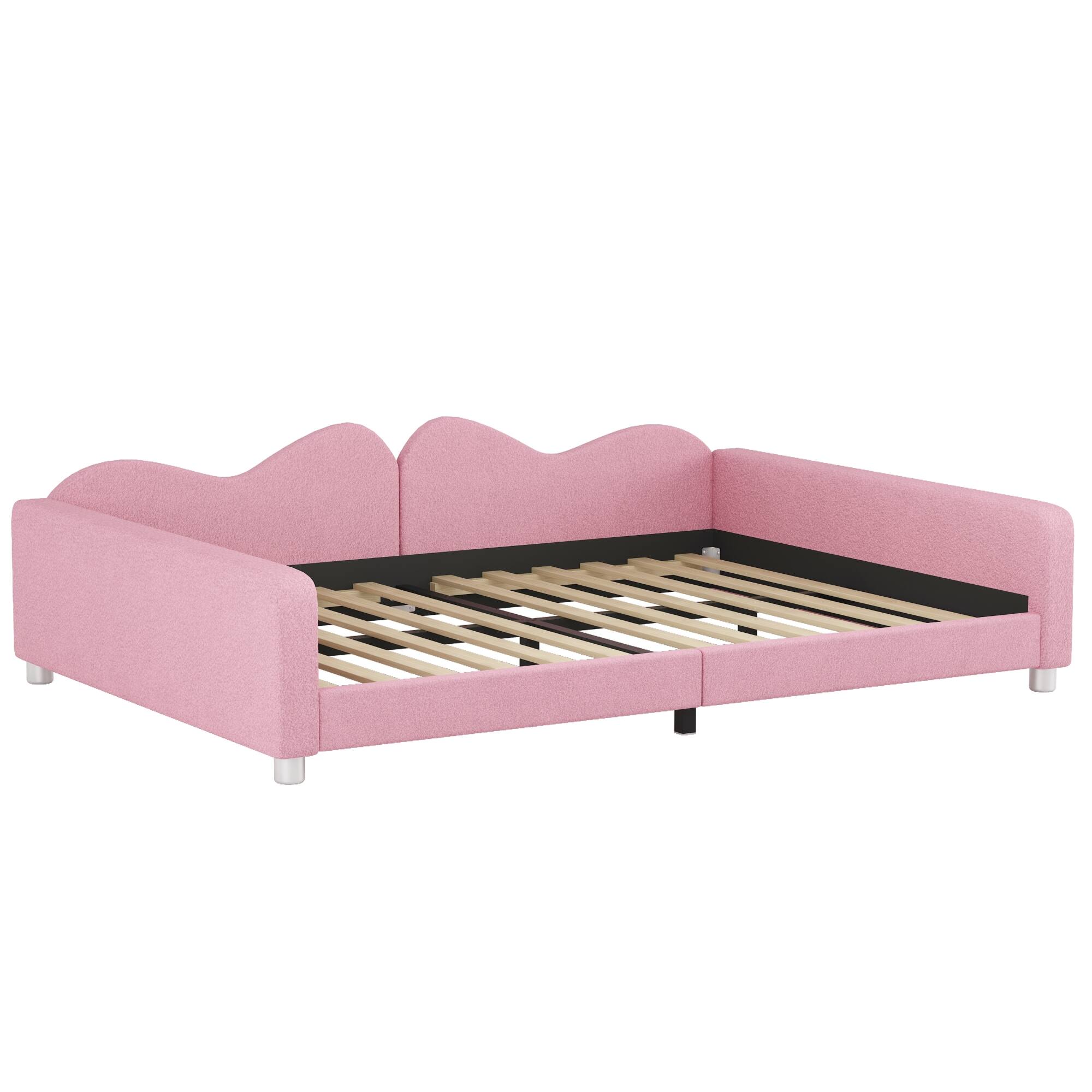 Alt View 1. GOODSILO - Full Size Upholstered Sherpa Fabric Sofabed with Cloud-Shaped Backrest Daybed No Box Spring Needed - Pink.