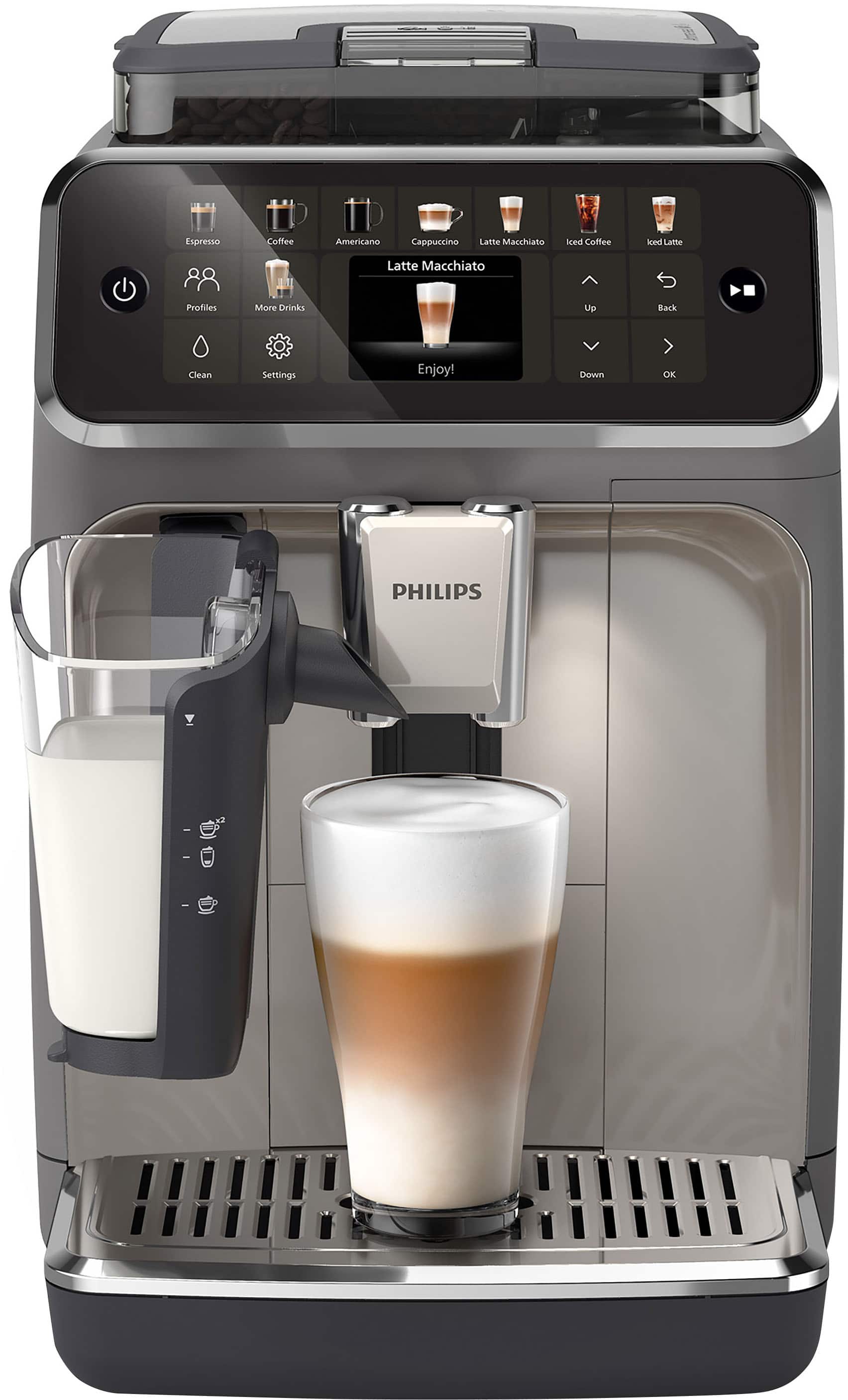 Espresso
Coffee
Americano
Cappuccino
Latte Macchiato
Iced Coffee
Iced Latte
Profiles
More Drinks
Clean
Settings
Up
Back
Down
OK
Enjoy!
PHILIPS
