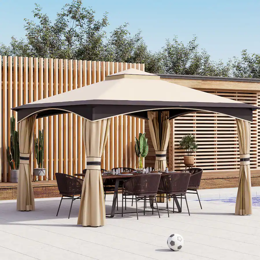 Model 2182 Outsunny 10' x 12' Outdoor Gazebo with Netting and Curtains, Patio ...
