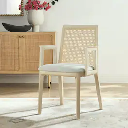 Monarch Wood and Rattan Dining Armchair by Modway - Antique White Natural Heathered Weave Ivory