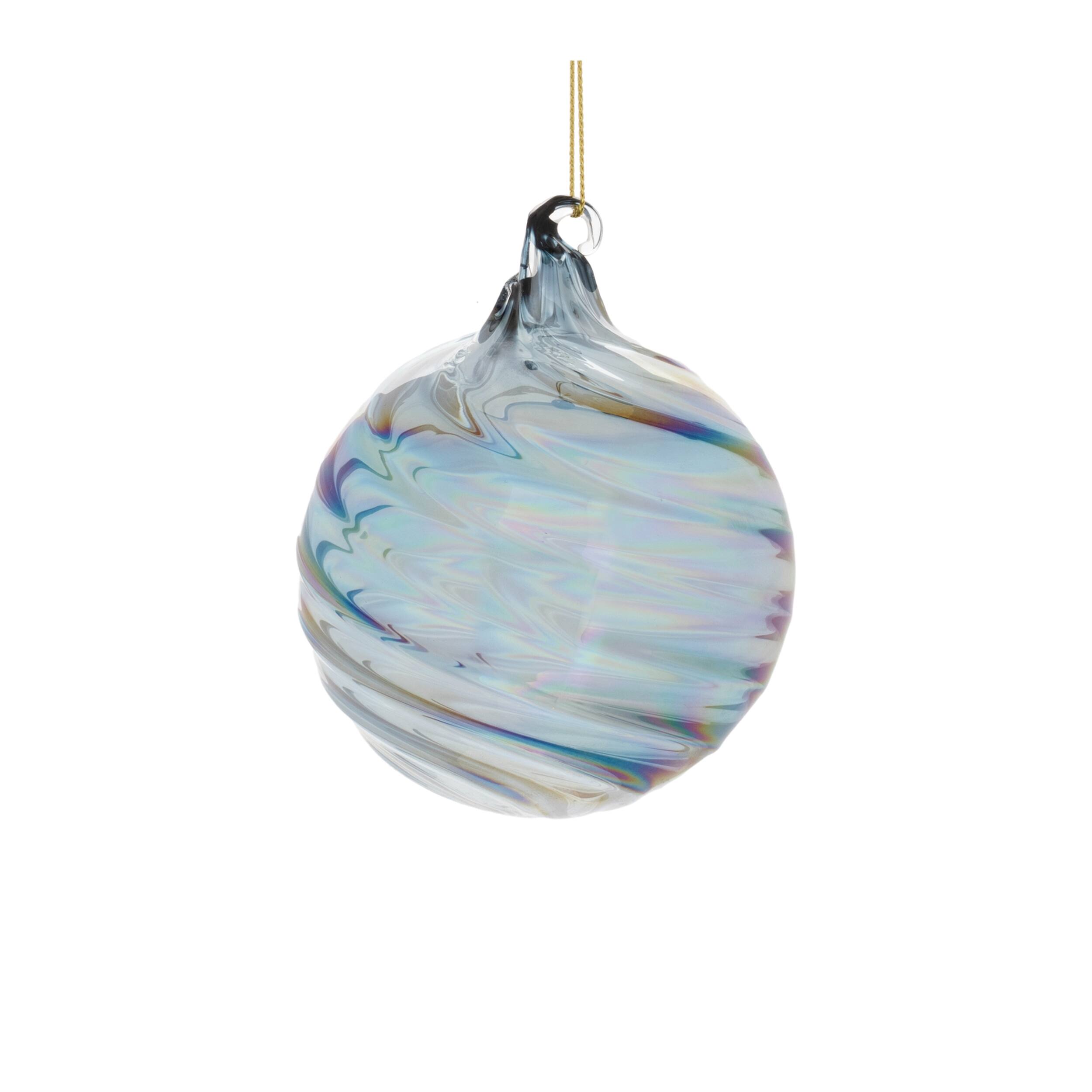 Alt View 1. BreeBe - Iridescent Swirl Glass Ornament (Set of 12) - Blue.