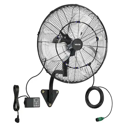 Front. VEVOR - Wall Mount Fan, 20 in Wall Mounted Hanging Fan with Oscillating & Mist, Remote, IP44-rated, 3-Speed, 18h Timer - Black.