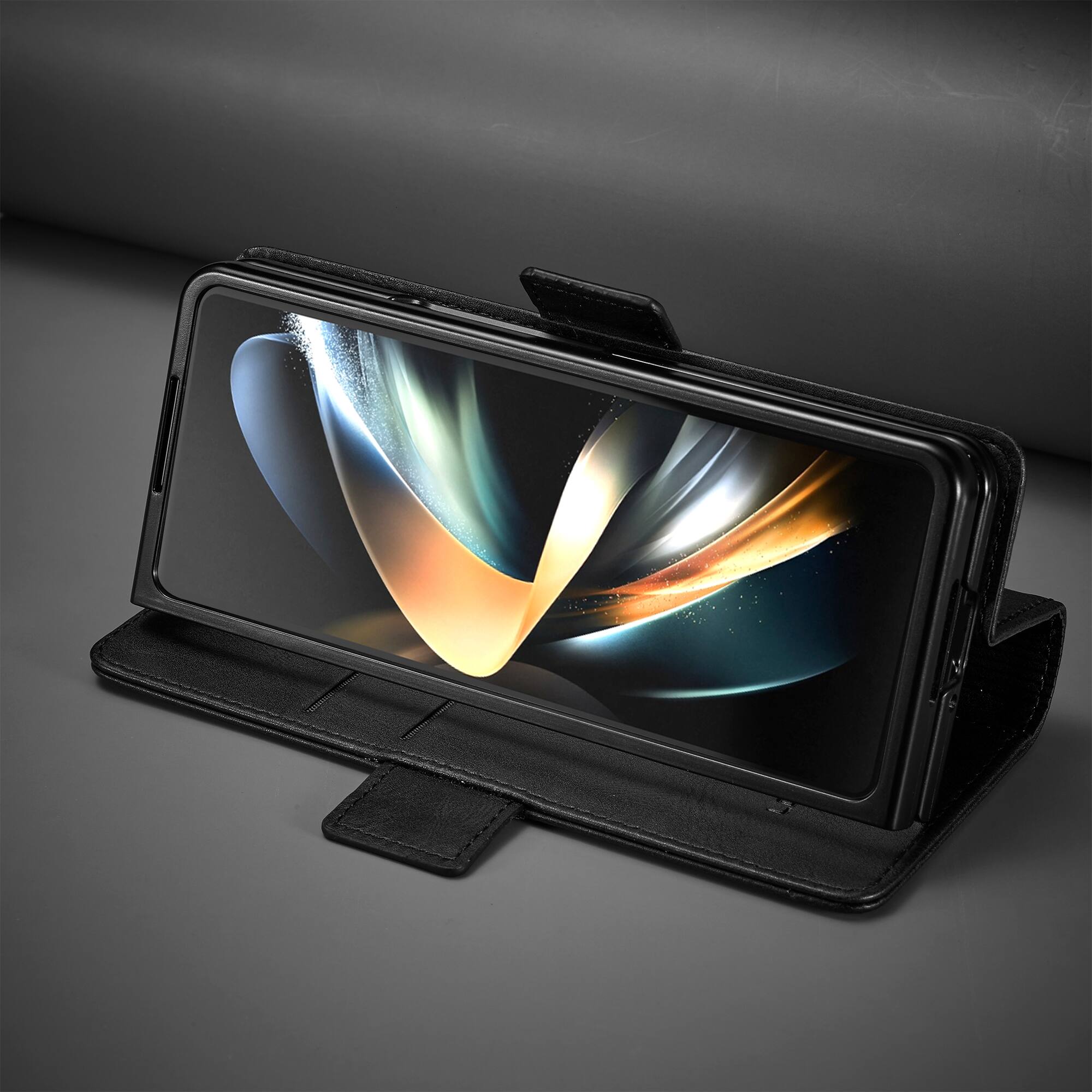 Alt View 3. Dteck - Wallet Case for Samsung Galaxy Z Fold 7, Magnetic PU Leather RFID Blocking Card Slots Kickstand Shockproof Cover - Black.