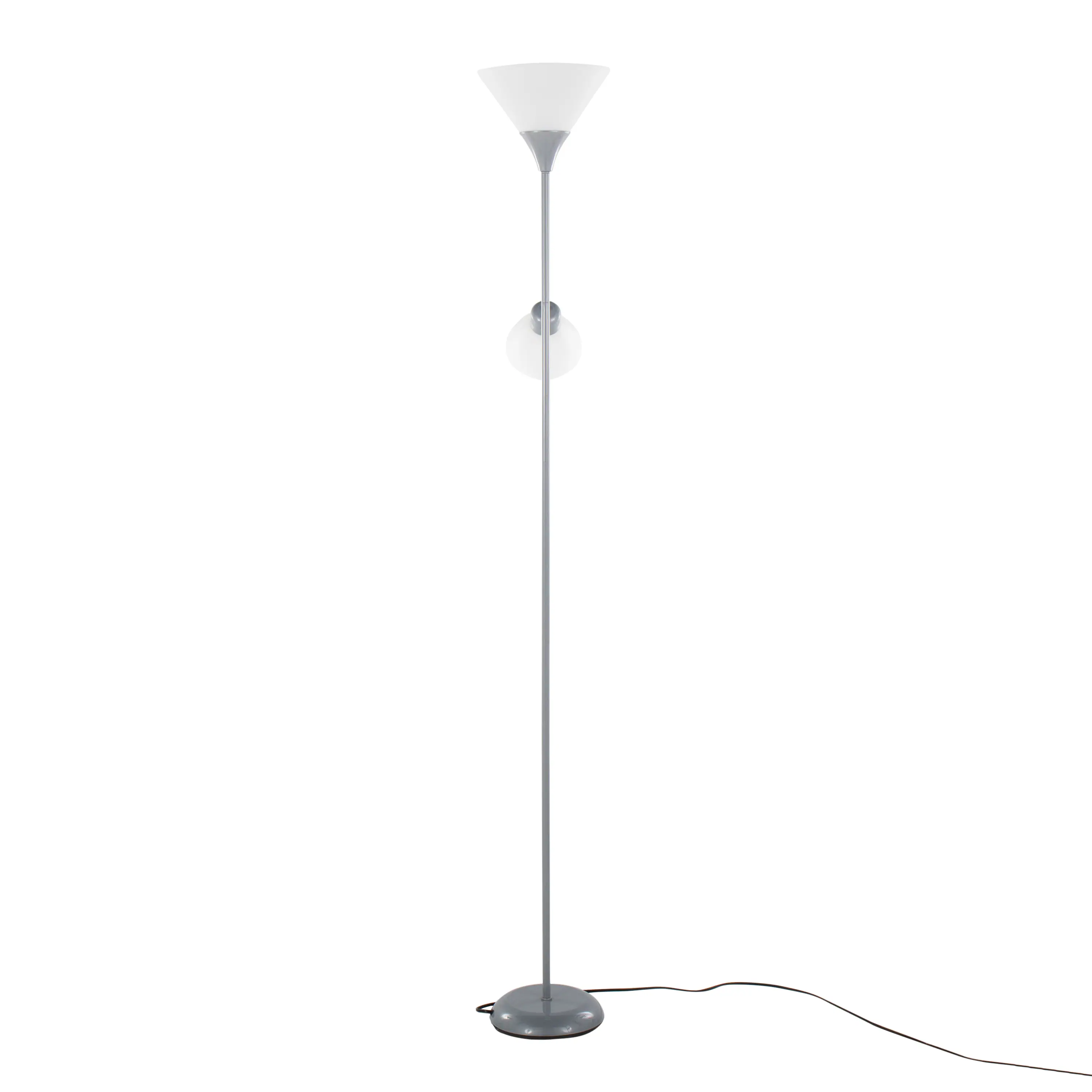 Alt View 1. Loheer - Loheer 72-Inch Tall Silver Metal Standing Lamp with Dual Frosted Shades - White.