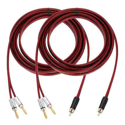 Front. Unique Bargains - 2pcs 1 RCA to 2 4mm Banana Plug Speaker Cable, 14AWG Gold Plated RCA Audio Cable - Red.