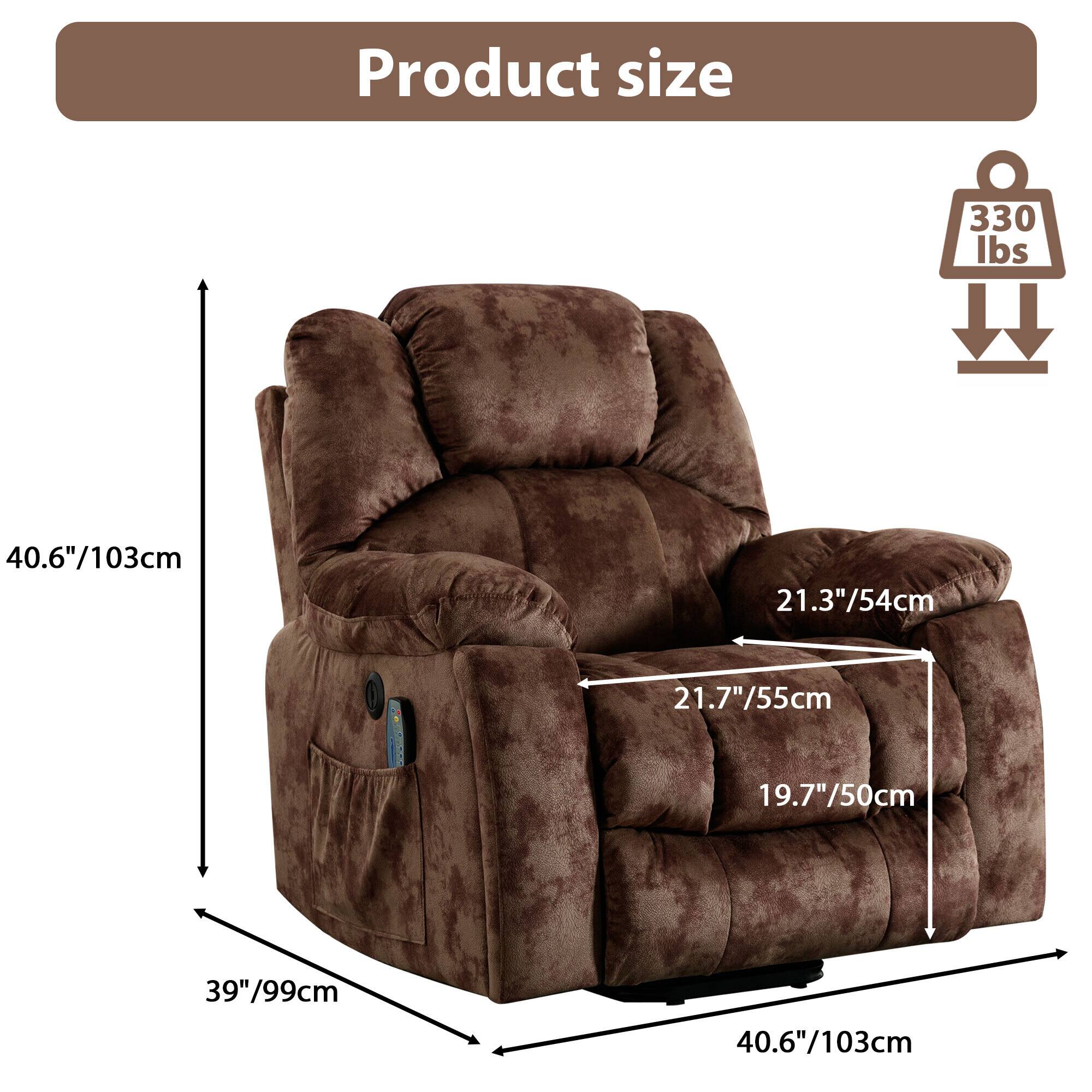 Product size

- Weight: 330 lbs
- Height: 40.6"/103cm
- Width: 40.6"/103cm
- Depth: 39"/99cm
- Seat Height: 19.7"/50cm
- Seat Width: 21.7"/55cm
- Armrest Height: 21.3"/54cm
