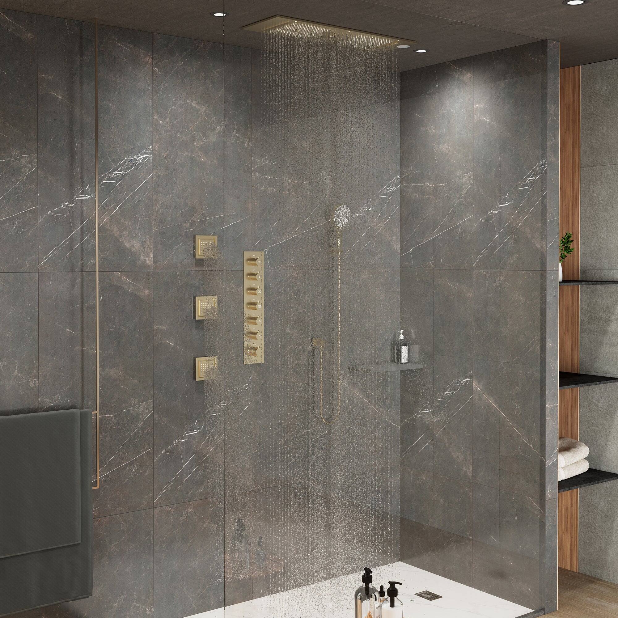 Alt View 3. Boyel Living - 4-Spray Thermostatic Dual Shower Head Ceiling Mount Fixed and Handheld Shower Head 2.5GPM with Jet Spray in Brushed Gold - Brushed Gold.