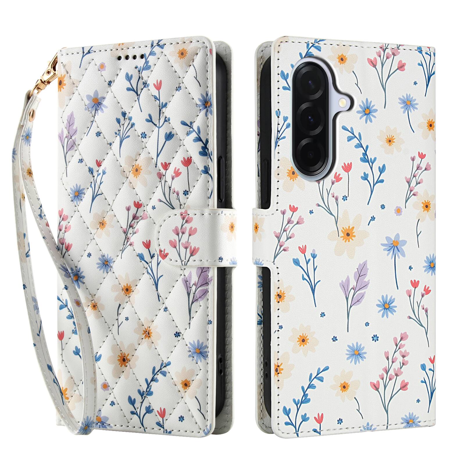 Angle. Dteck - Floral Wallet Phone Case for Samsung Galaxy A16 5G with Wrist Strap, Premium PU Leather Shockproof Protective Flip Cover - E.