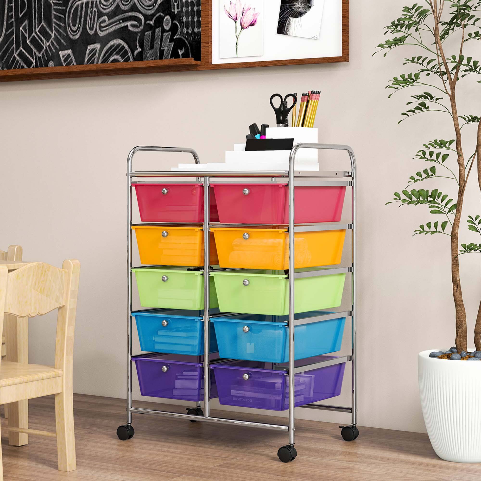 Alt View 8. Costway - 10 Drawer Storage Cart Utility Rolling Trolley Kitchen Office Organizer - Multicolor.