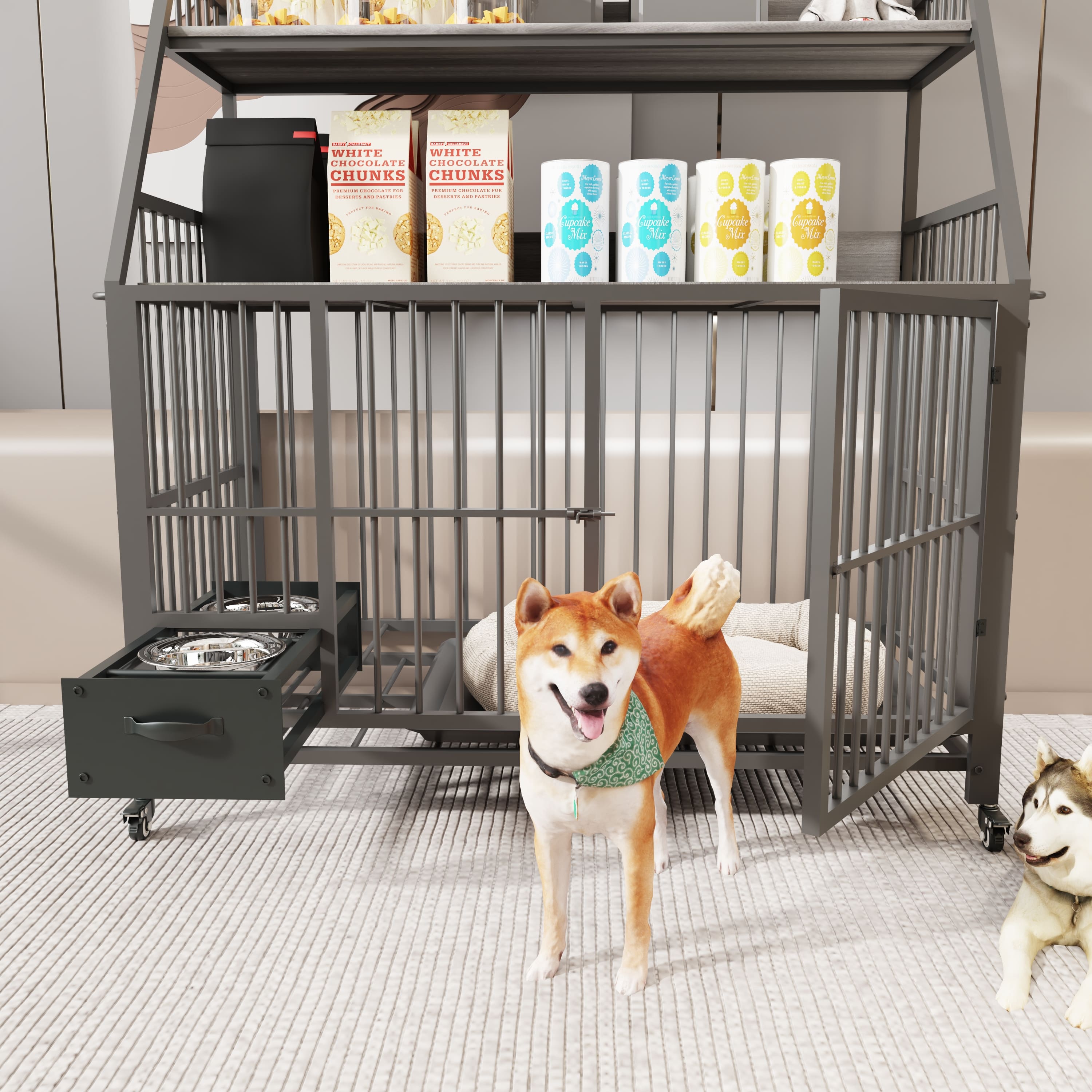 APRILSOUL - Large Pet Cage with Storage Rack Drawers Iron Frame and MDF ...