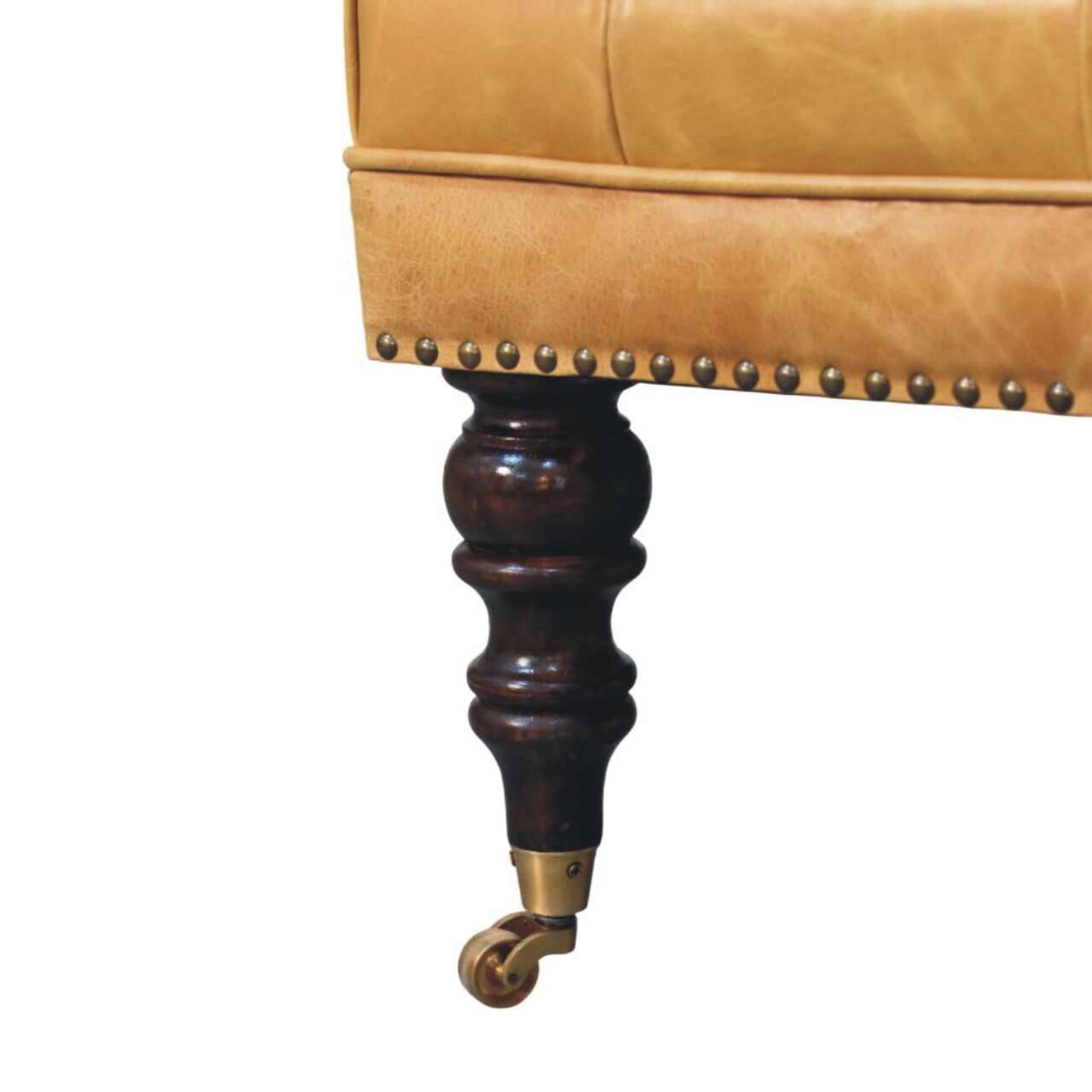 Alt View 2. Artisan Furniture - Artisan Furniture Solid Wood Tan Leather Upholstered Ottoman, Orange and Dark Brown - Orange and Brown.