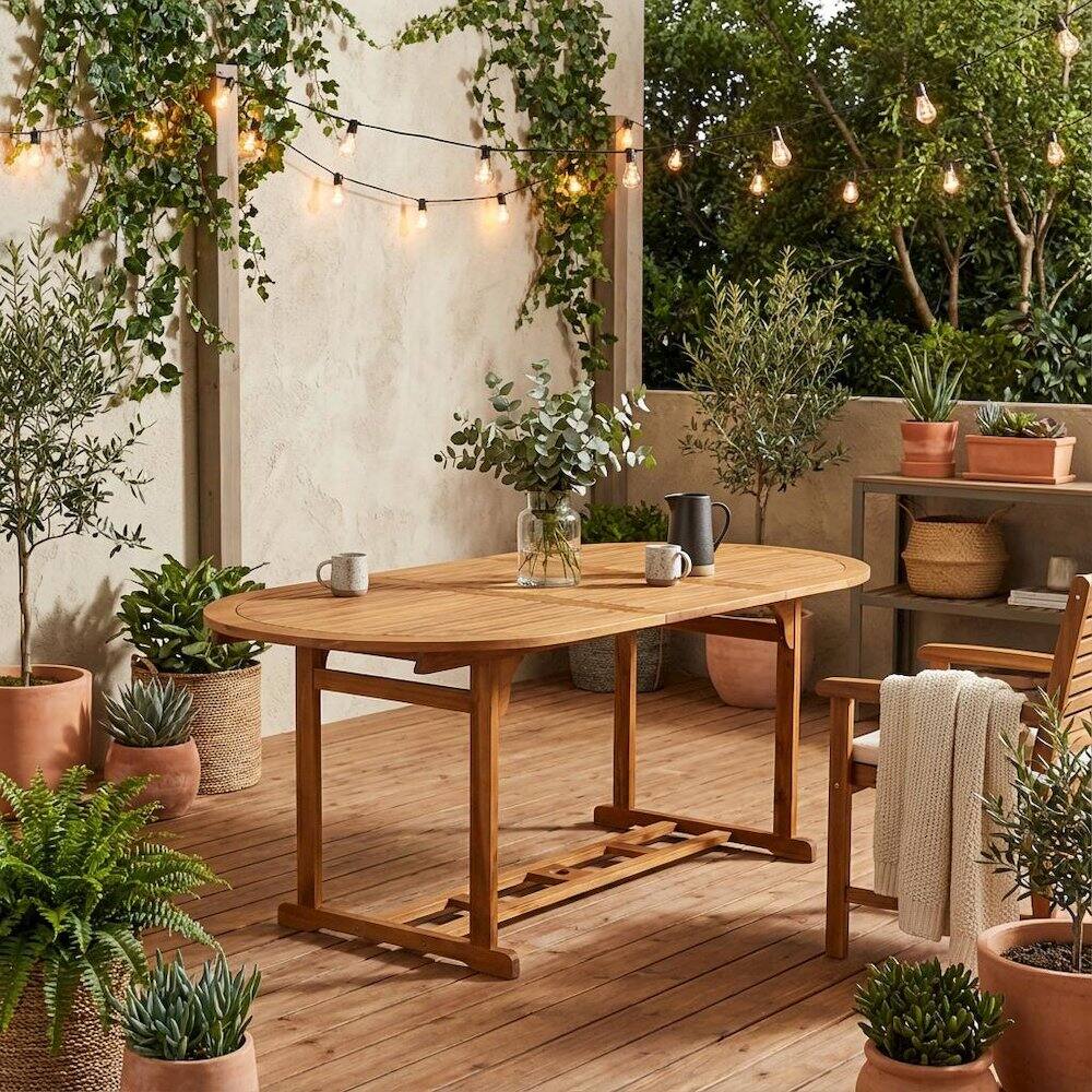 Alt View 2. Outdoor Escape - Wooden Patio Table, Oil Finish with Durable Construction and Weather Resistance - Brown.