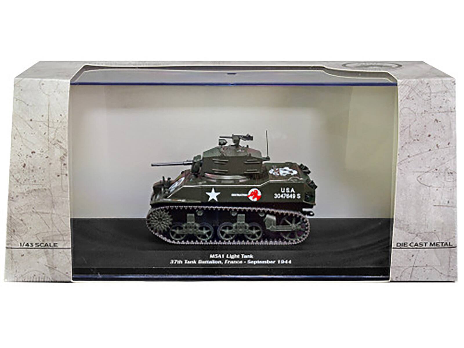 USA 3047649 S  
1/43 SCALE  
DIE CAST METAL  
M5A1 Light Tank  
27th Tank Battalion, France - September 1944