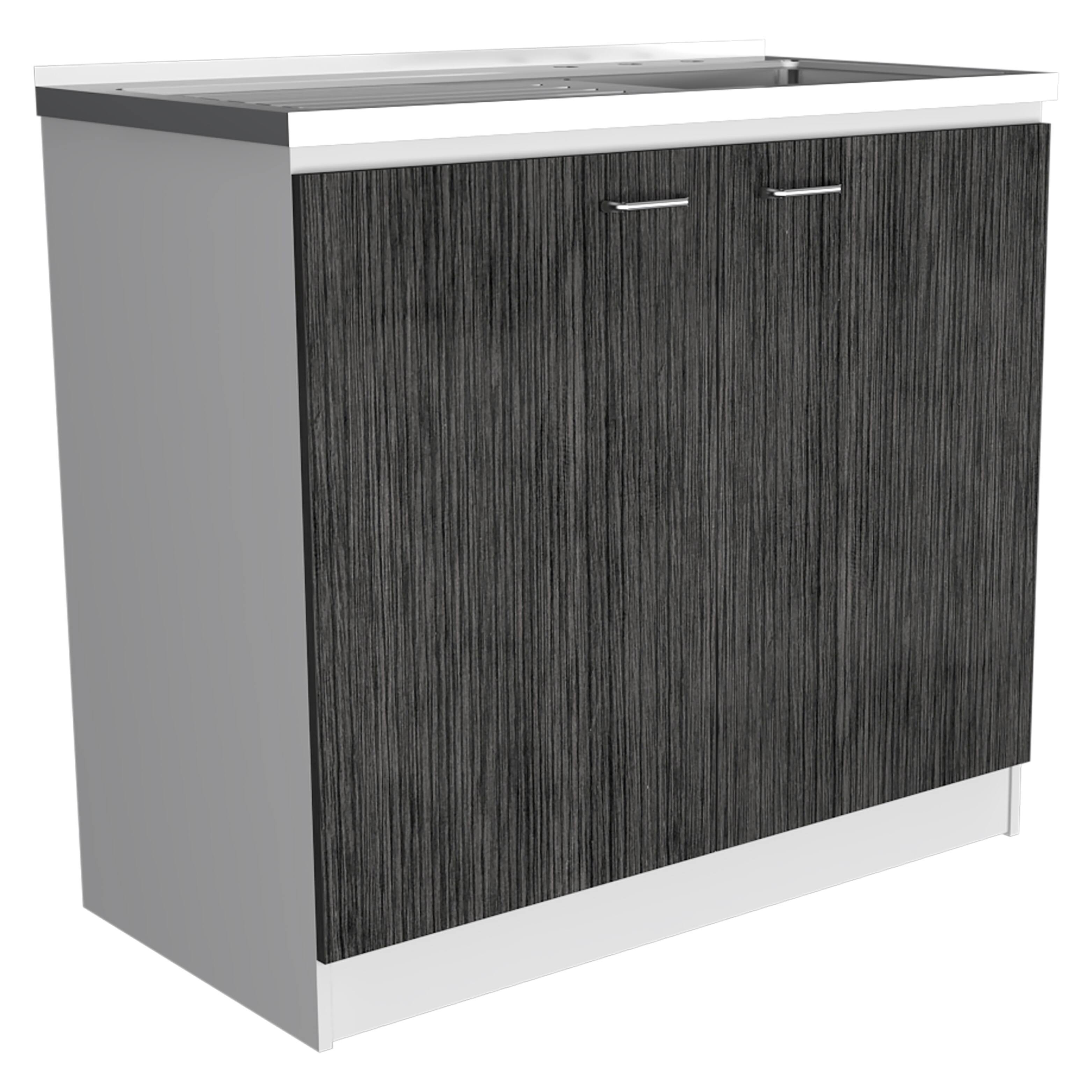 Alt View 1. TuHome - Napoles Utility Sink With Cabinet, Double Door, One Shelf - White / Smokey Oak.