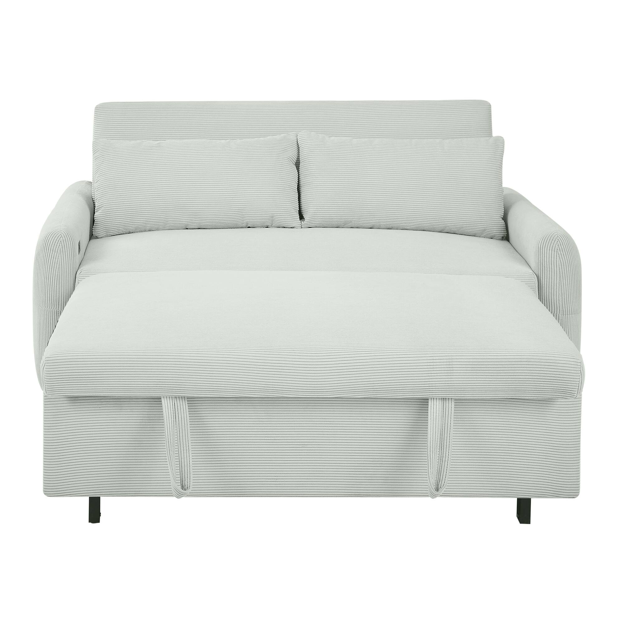 Alt View 9. Tiramisubest - 57.48" Modern Convertible Pull-out Sofa Bed with USB Ports and Two Throw Pillows for Living Room,Pale Green - Pale Green.
