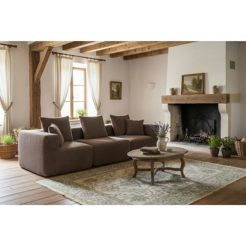 Alt View 9. Kadyn - Modular 3-Seat Sectional Sofa, All-Foam Deep Seat Chenille, Low Profile - Brown.